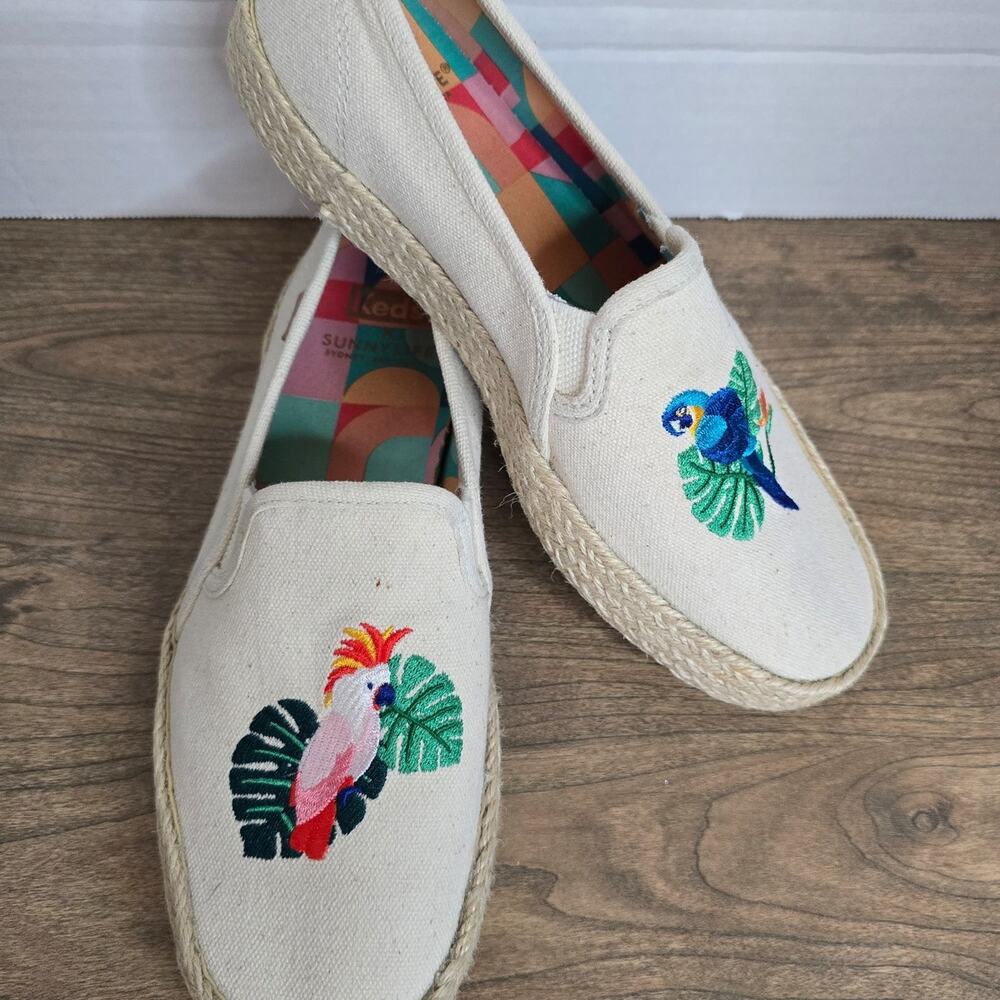 Anthropologie x Keds Sunnylife Embroidered Tropical Birds Espadrilles size 7